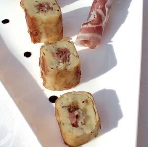 Sushi di patate con Pancetta Piacentina DOP e rosmarino